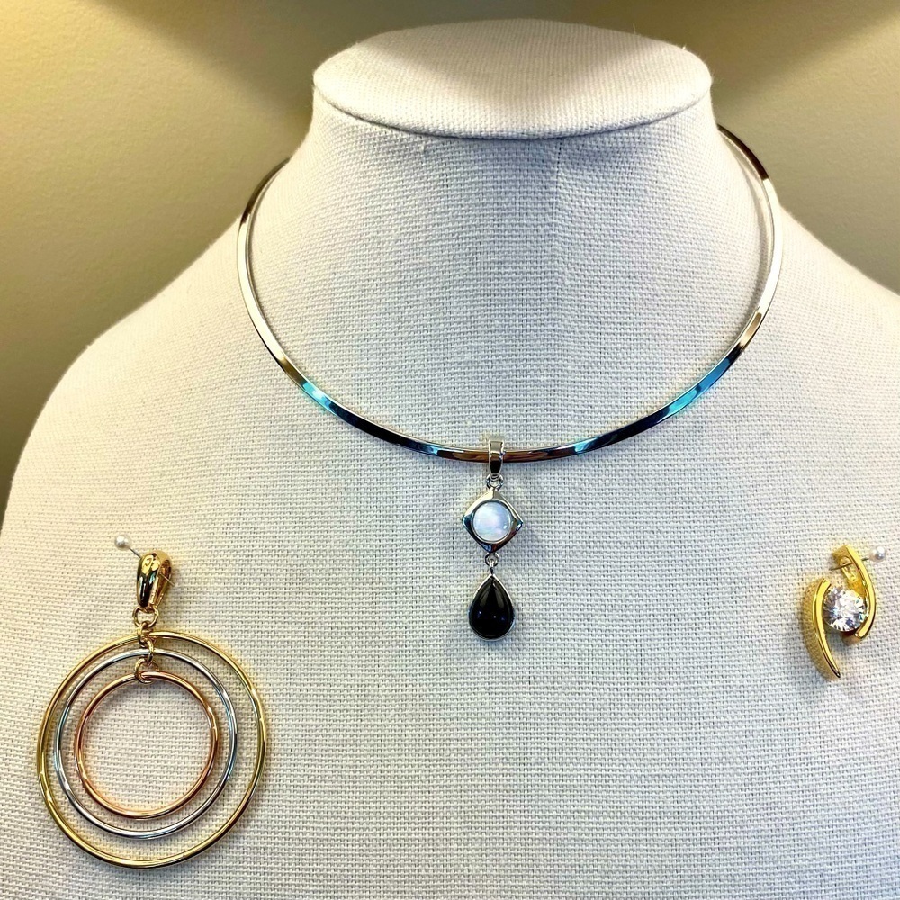 LIA Sophia Collar Choker with 3 Pendant Slides Silver Gold Rose Gold